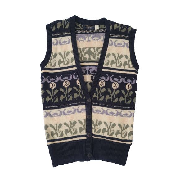 Vintage United States Sweaters Floral Knit Vest Sz S Grandma Cottagecore Preppy - Picture 1 of 7